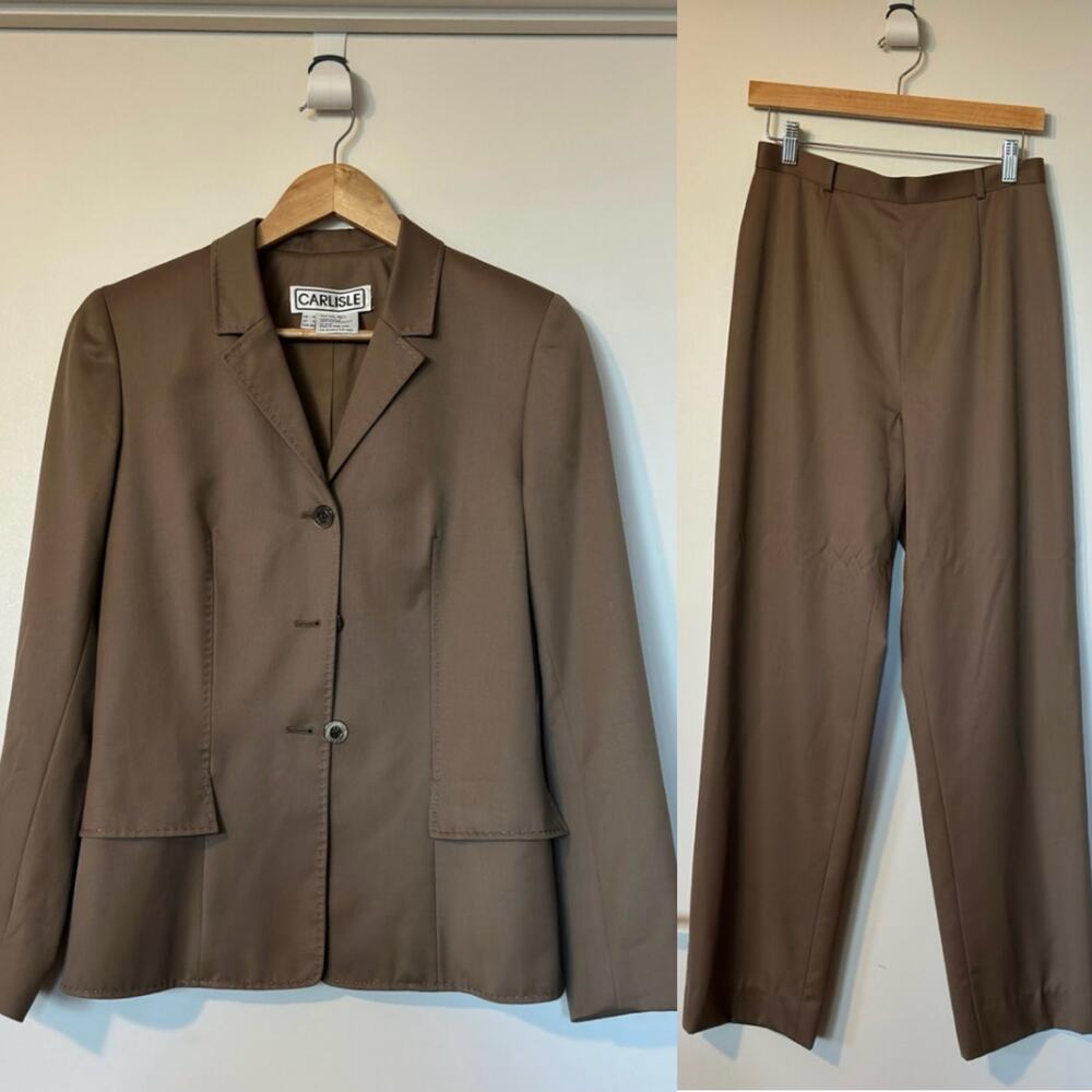 Vintage Carlisle Women’s 100% Wool Suite Blazer 4 | Pants 6 Retro Brown Khaki